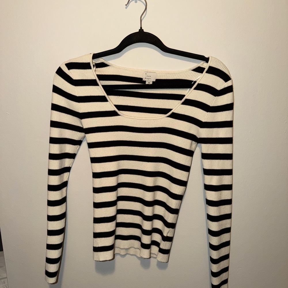 a new day Black and White Striped Long Sleeve Top
